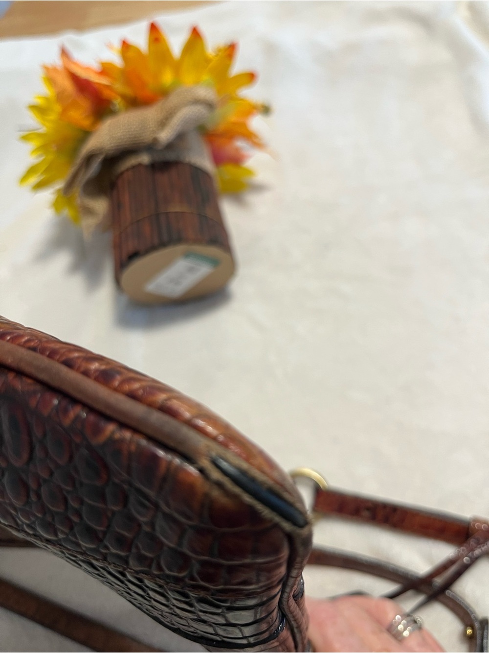Brahmin Croc Embossed Leather Shoulder/Crossbody Bag Brown Multi - Picture 13 of 13